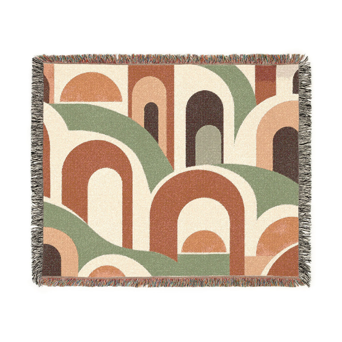 Retro Arch Woven Blanket – Mid-Century Geometric Throw for Living Room, Boho Decor