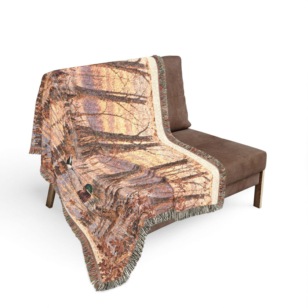 Duck Marsh Woven Blanket — Scenic Woodland Duck Hunting Throw