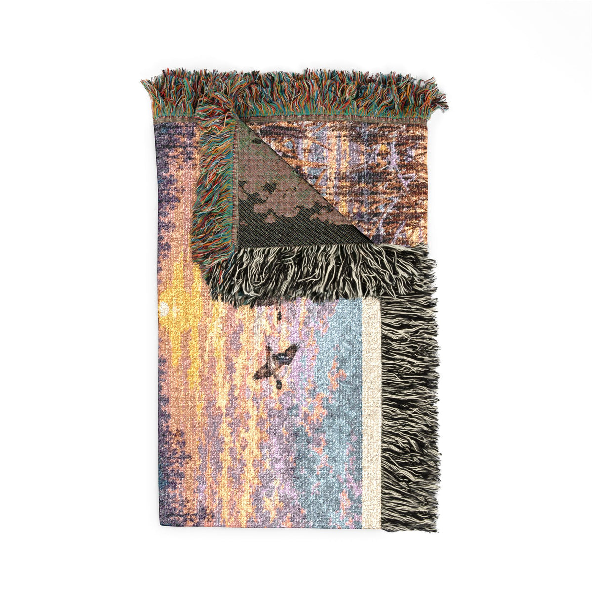 River Scenic Woven Blanket — Rustic Lake Bird Dog Pointer Landscape Throw