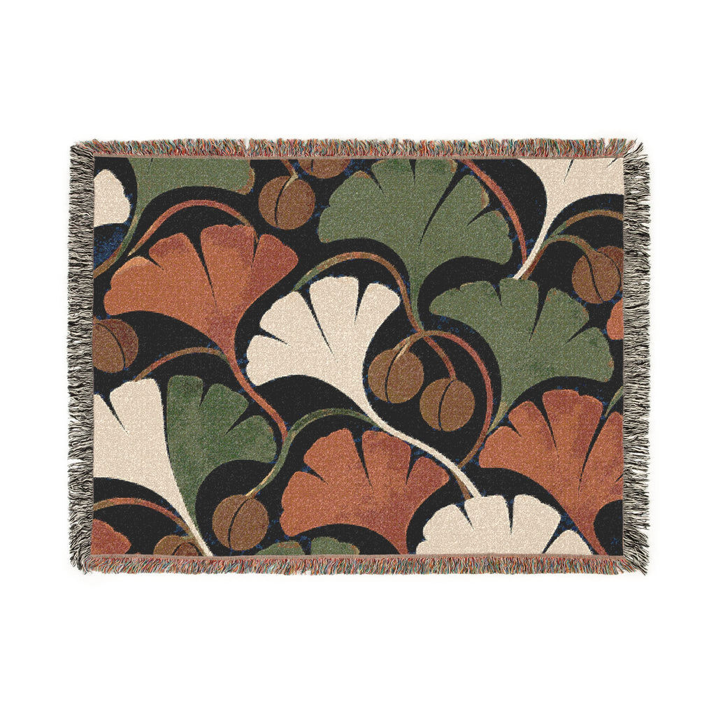 Ginkgo Leaf Woven Blanket — Vintage Botanical Throw