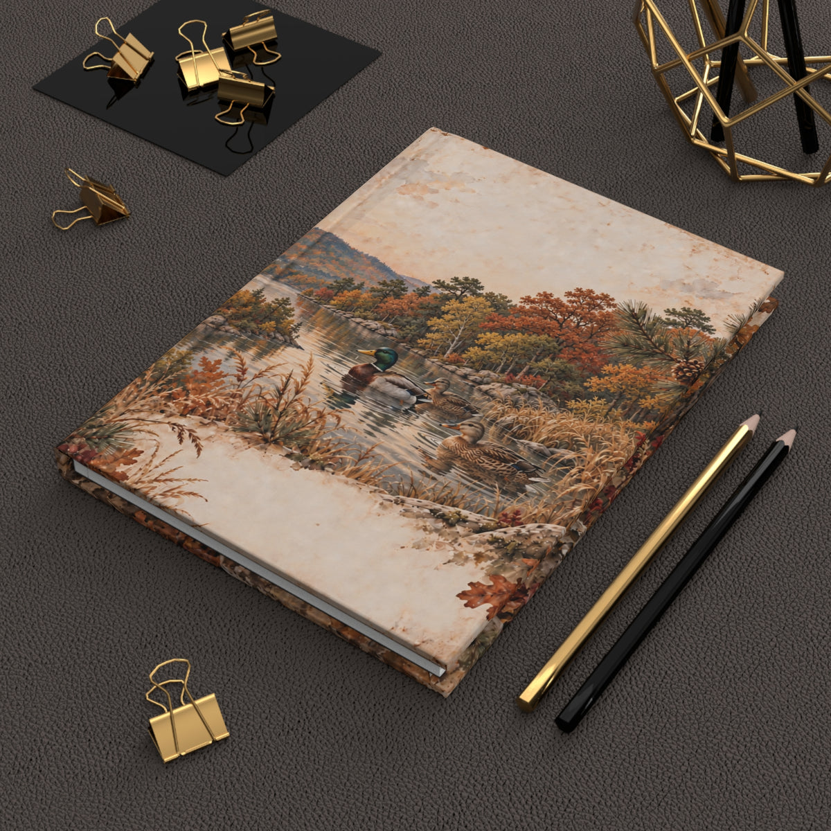 Autumn Lakeside Journal — Vintage Duck Scene Hardcover Lined Notebook