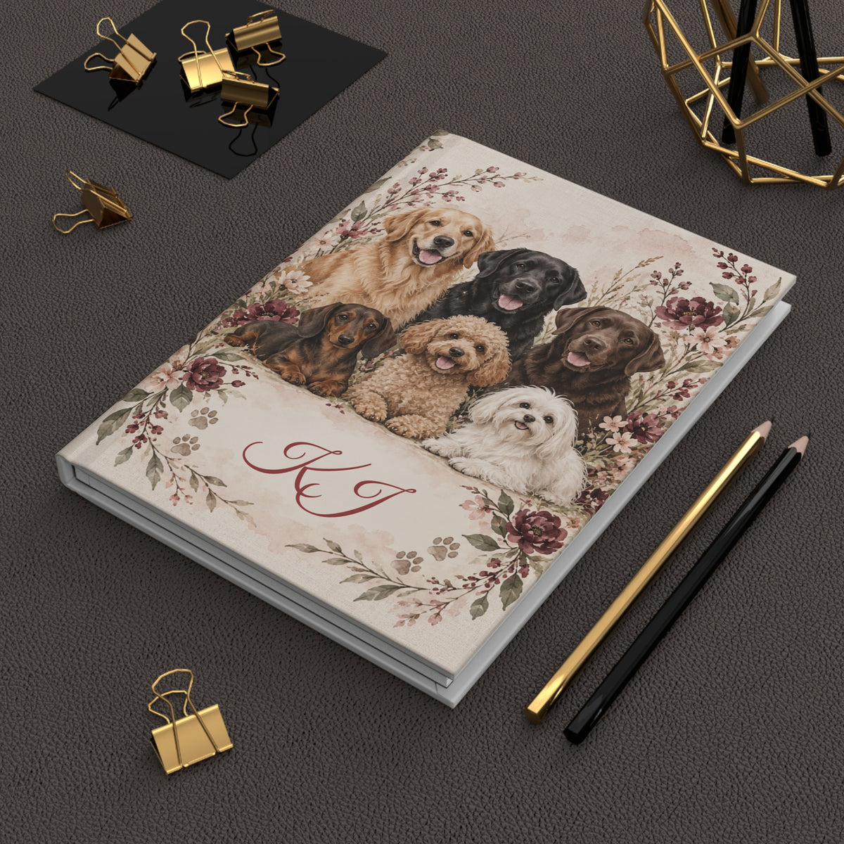 Floral Dogs Personalized Hardcover Journal — Lined Notebook with Monogram