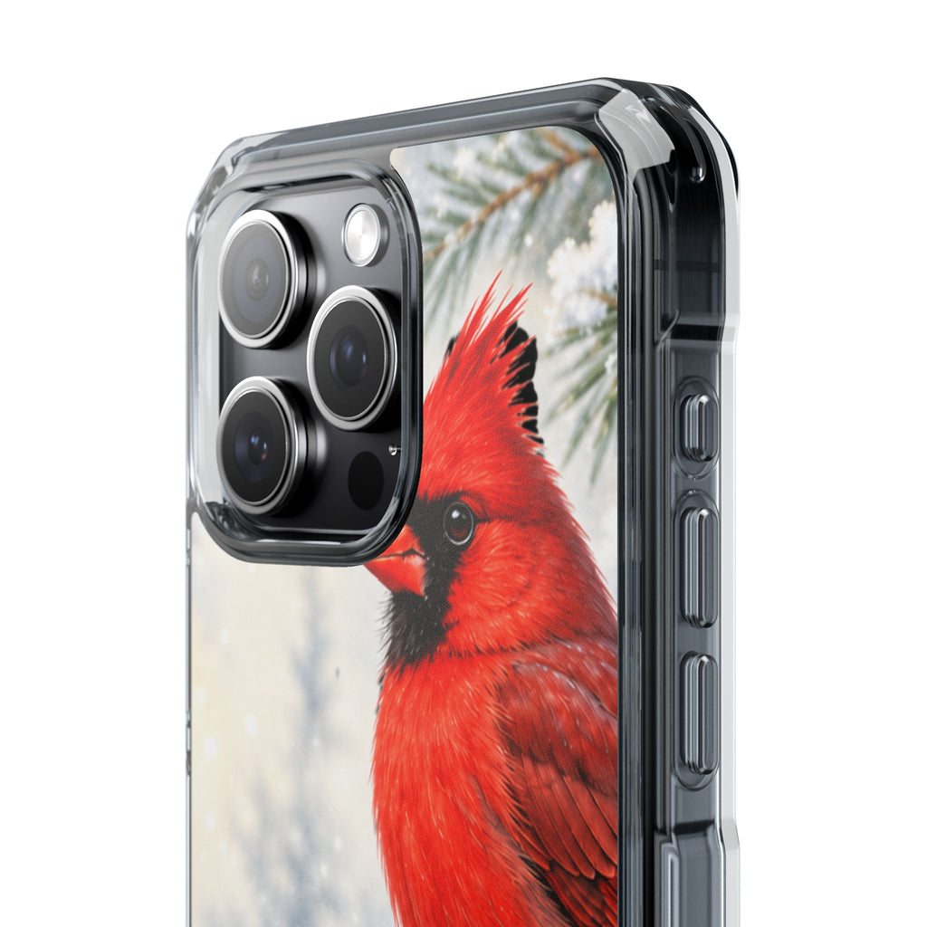 Clear Magnetic Phone Case — Winter Cardinal Scene