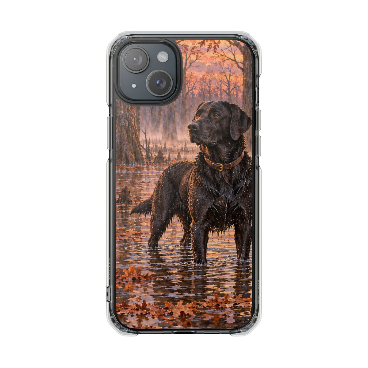 Clear Magnetic Phone Case — Black lab in swamp