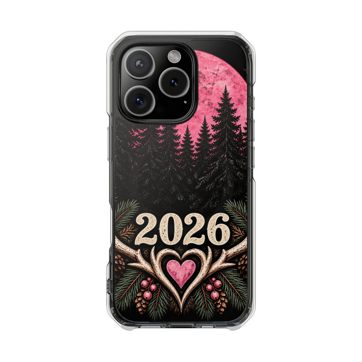 2026 Pink Moon Forest Phone Case — Clear Magnetic Protective Cover