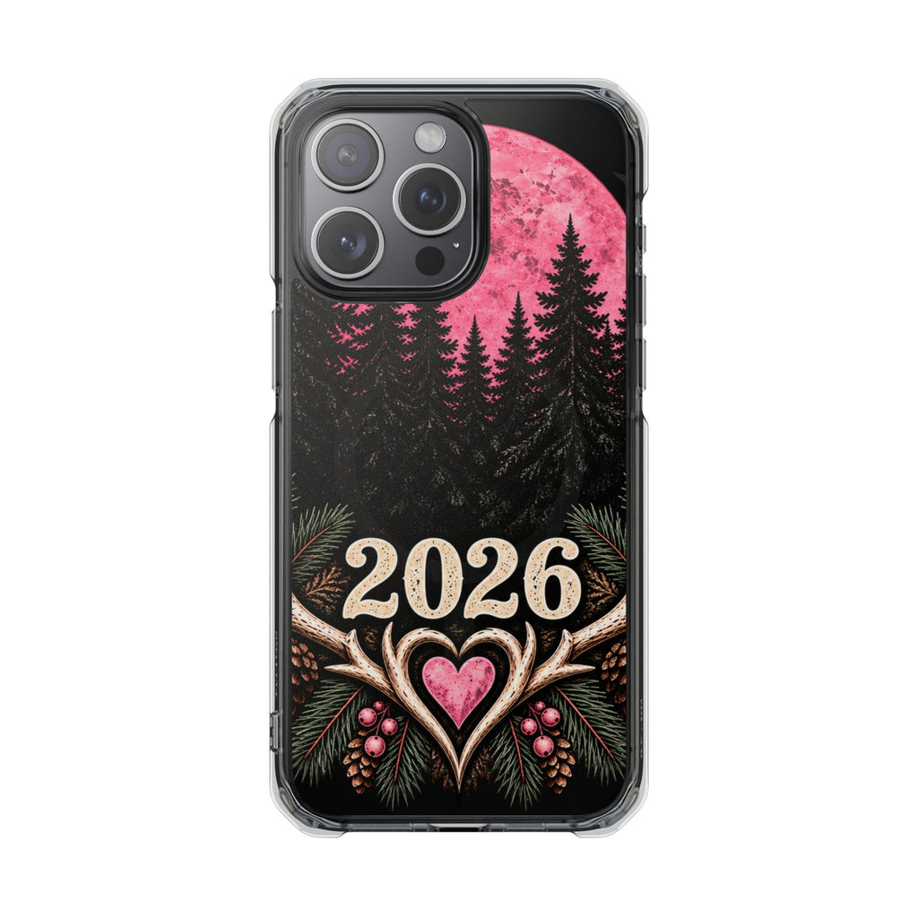 2026 Pink Moon Forest Phone Case — Clear Magnetic Protective Cover