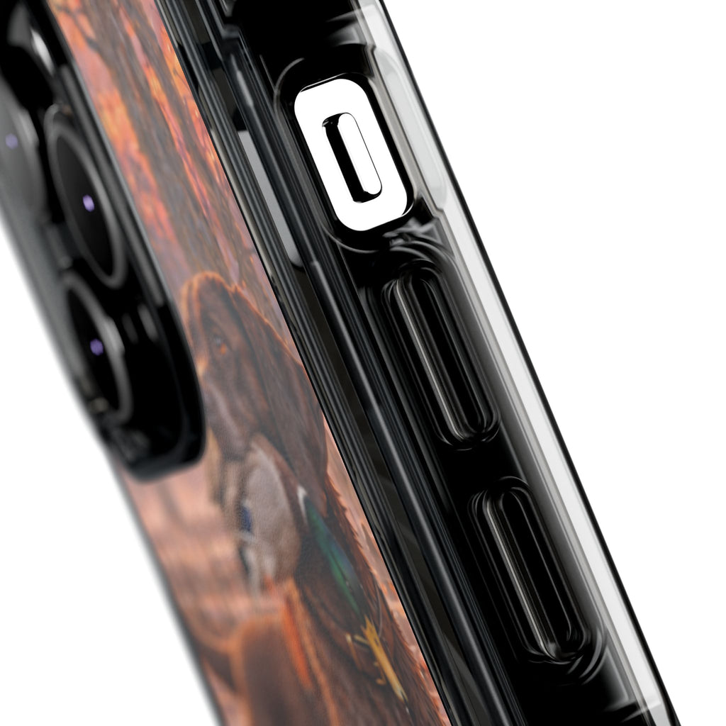 Clear Magnetic Phone Case — Chocolate Lab with Duck swamp