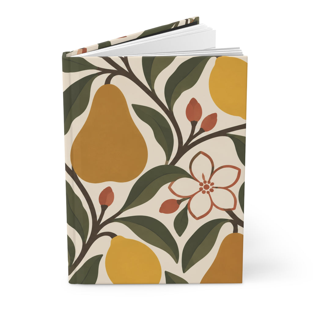 Hardcover Journal — Retro Citrus Pear & Lemon Floral Lined Notebook