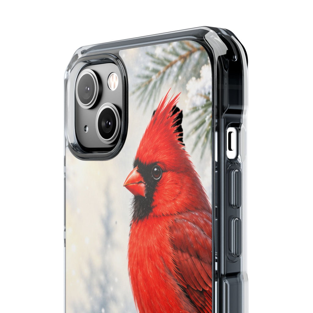 Clear Magnetic Phone Case — Winter Cardinal Scene
