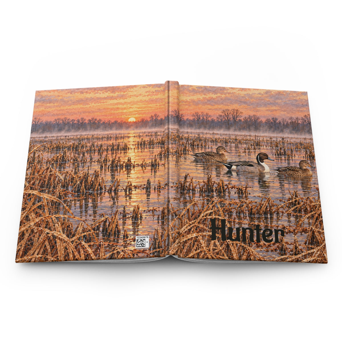 Duck Hunting Journal – Personalized Hardcover Lined Notebook (Sunrise Marsh, "Hunter")