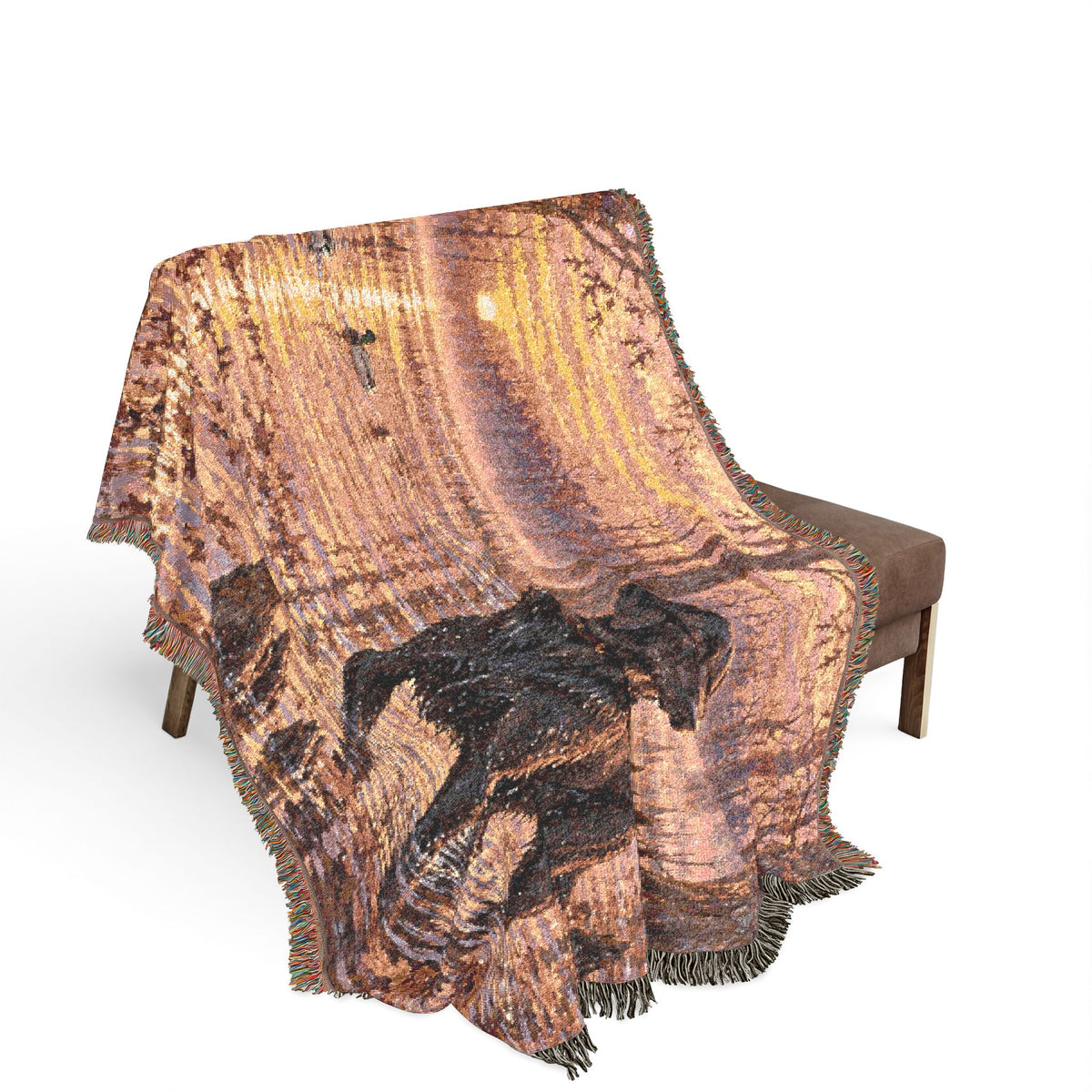 Labrador at Sunset Woven Blanket — Rustic Dog Lake Tapestry Throw