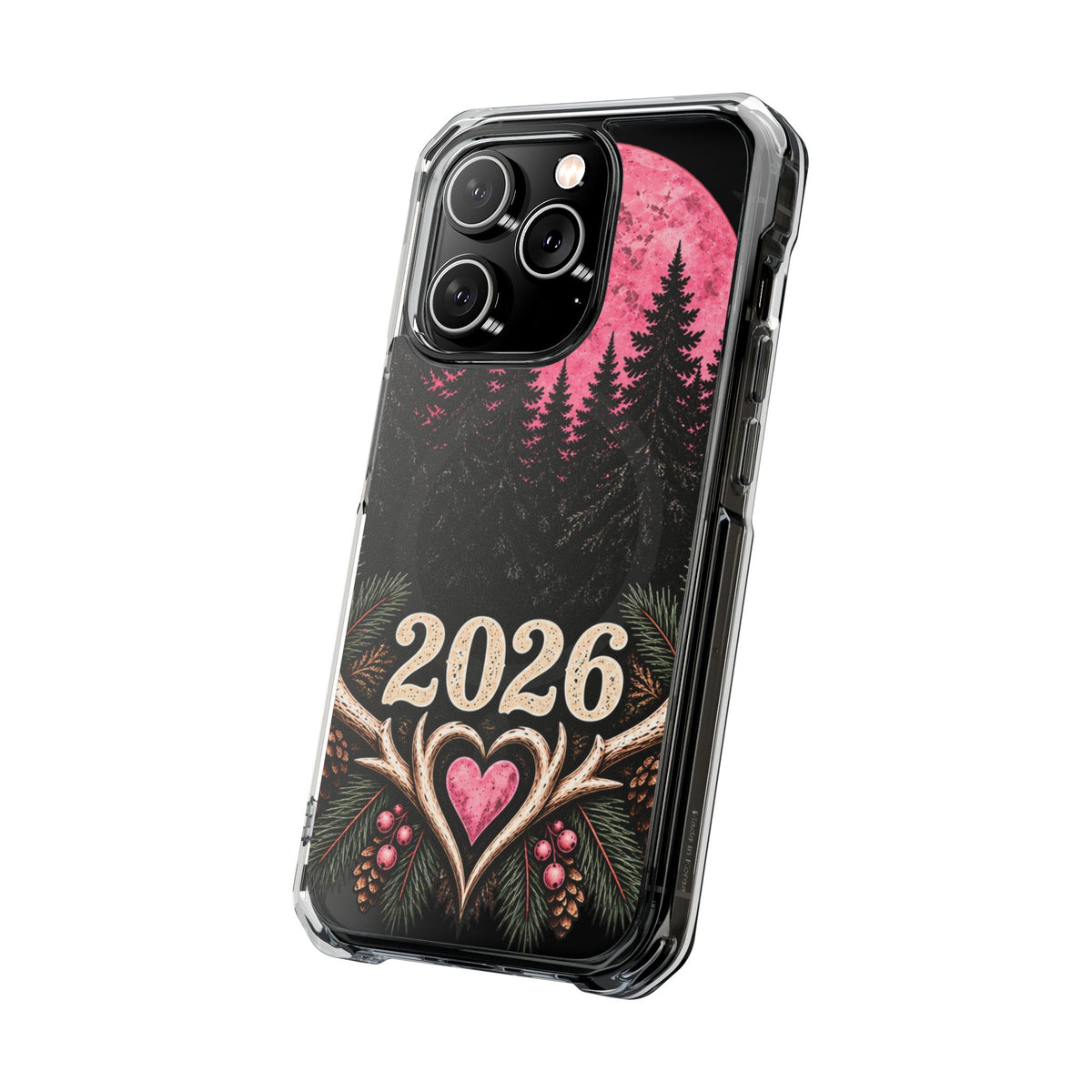 2026 Pink Moon Forest Phone Case — Clear Magnetic Protective Cover