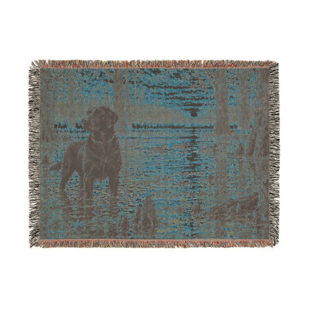 Labrador at Sunset Woven Blanket — Rustic Dog Lake Tapestry Throw