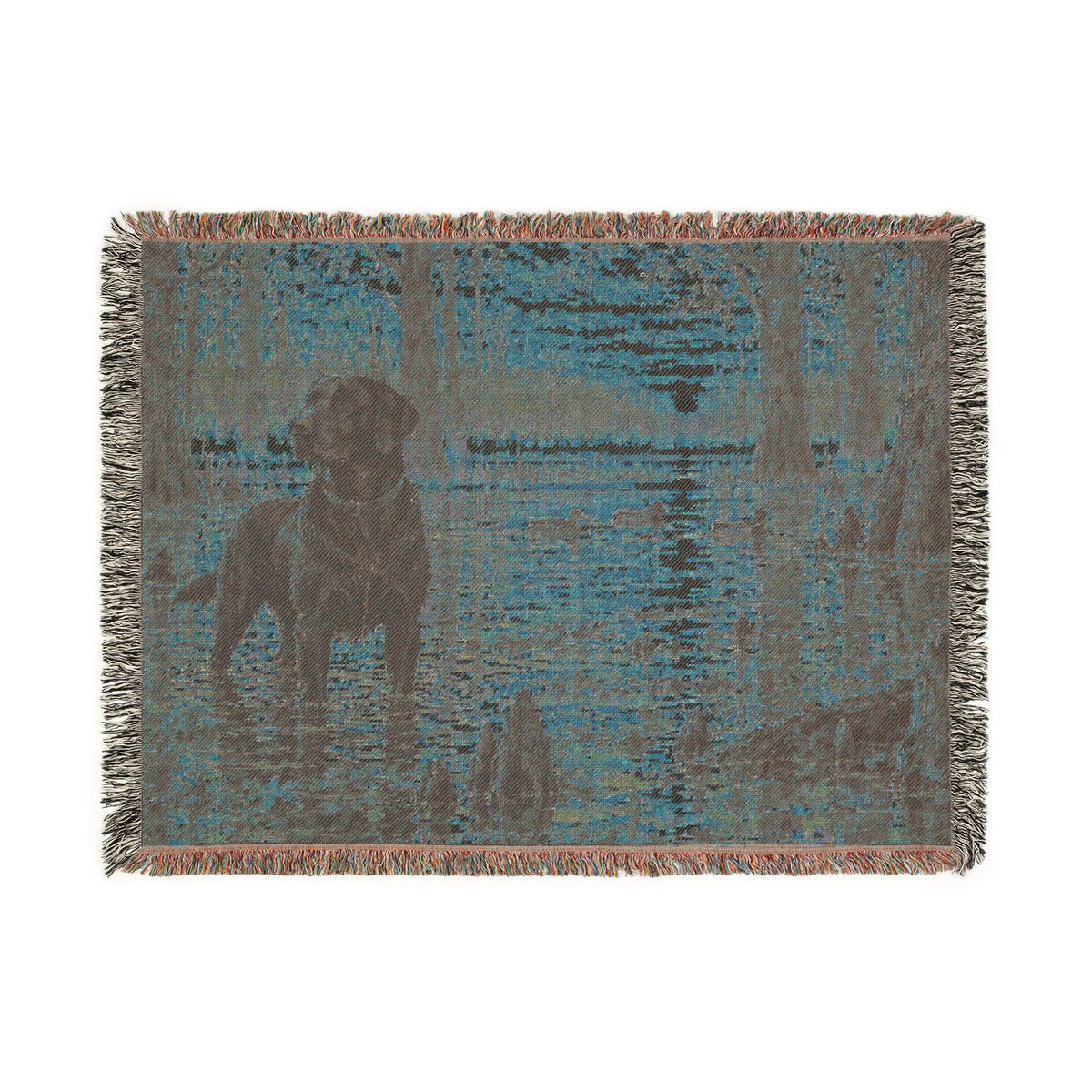 Labrador at Sunset Woven Blanket — Rustic Dog Lake Tapestry Throw