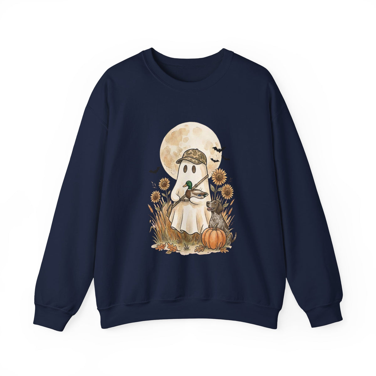 Ghost Hunter Illustration Sweatshirt | Spooky Hunting, Autumn Pumpkin Moon