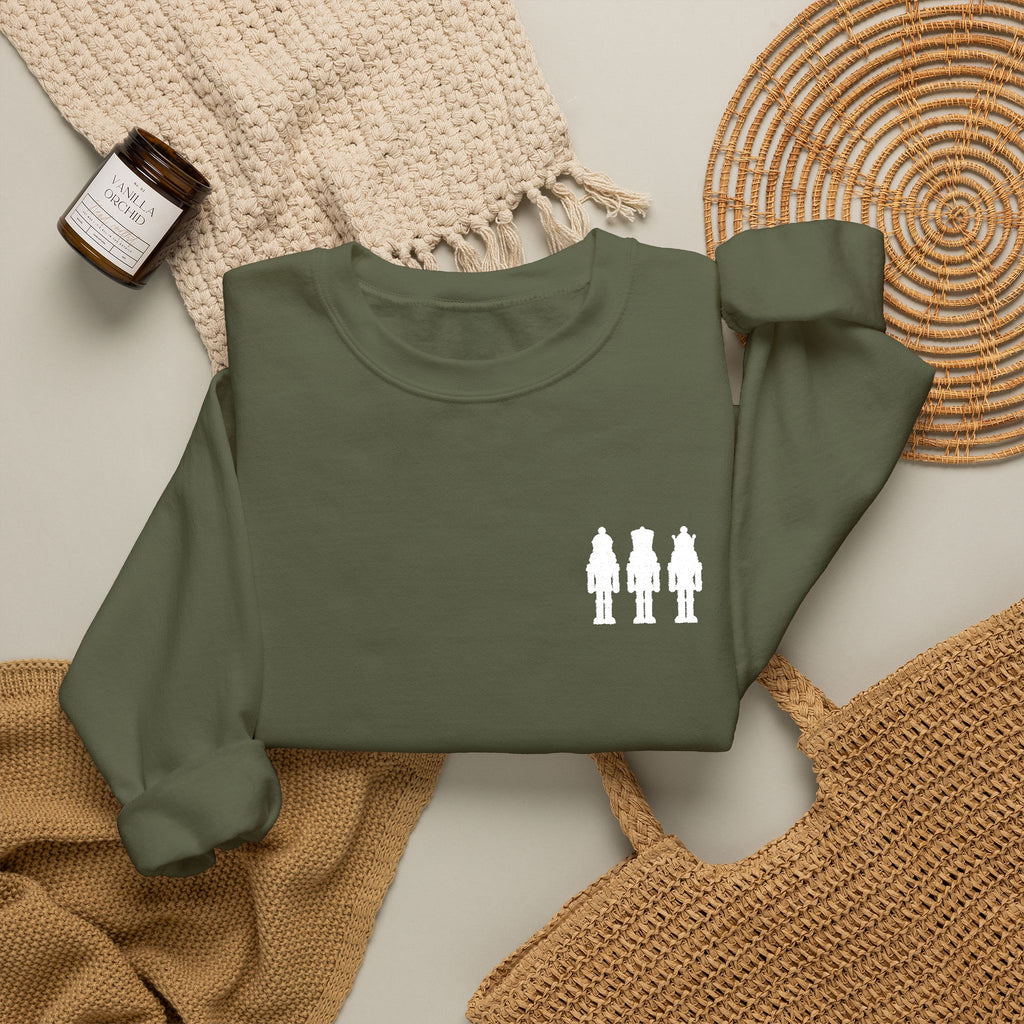 Three Nutcrackers Embroidered Crewneck Sweatshirt | Christmas Sweater