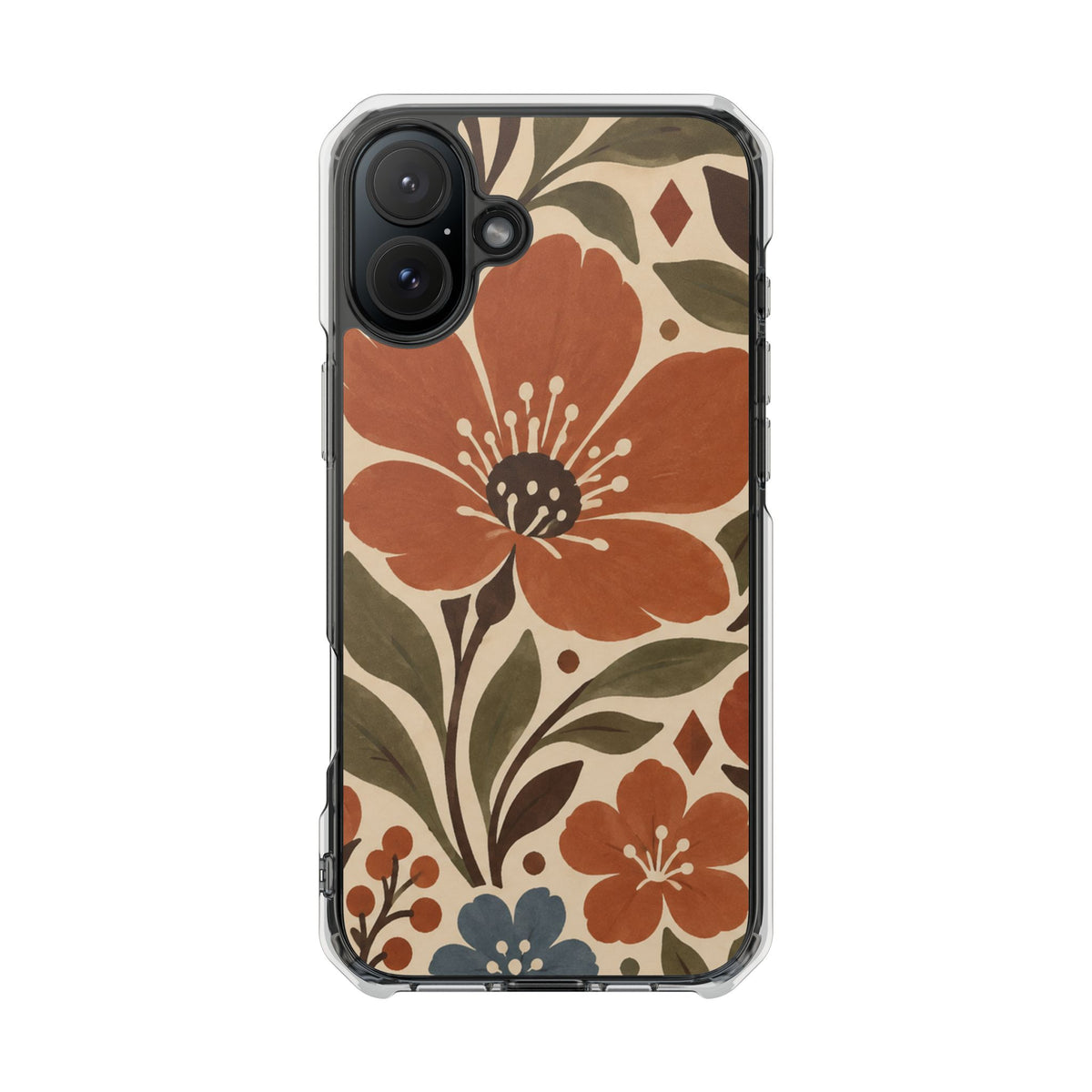 Clear Magnetic Phone Case Floral Pattern Protective Cover