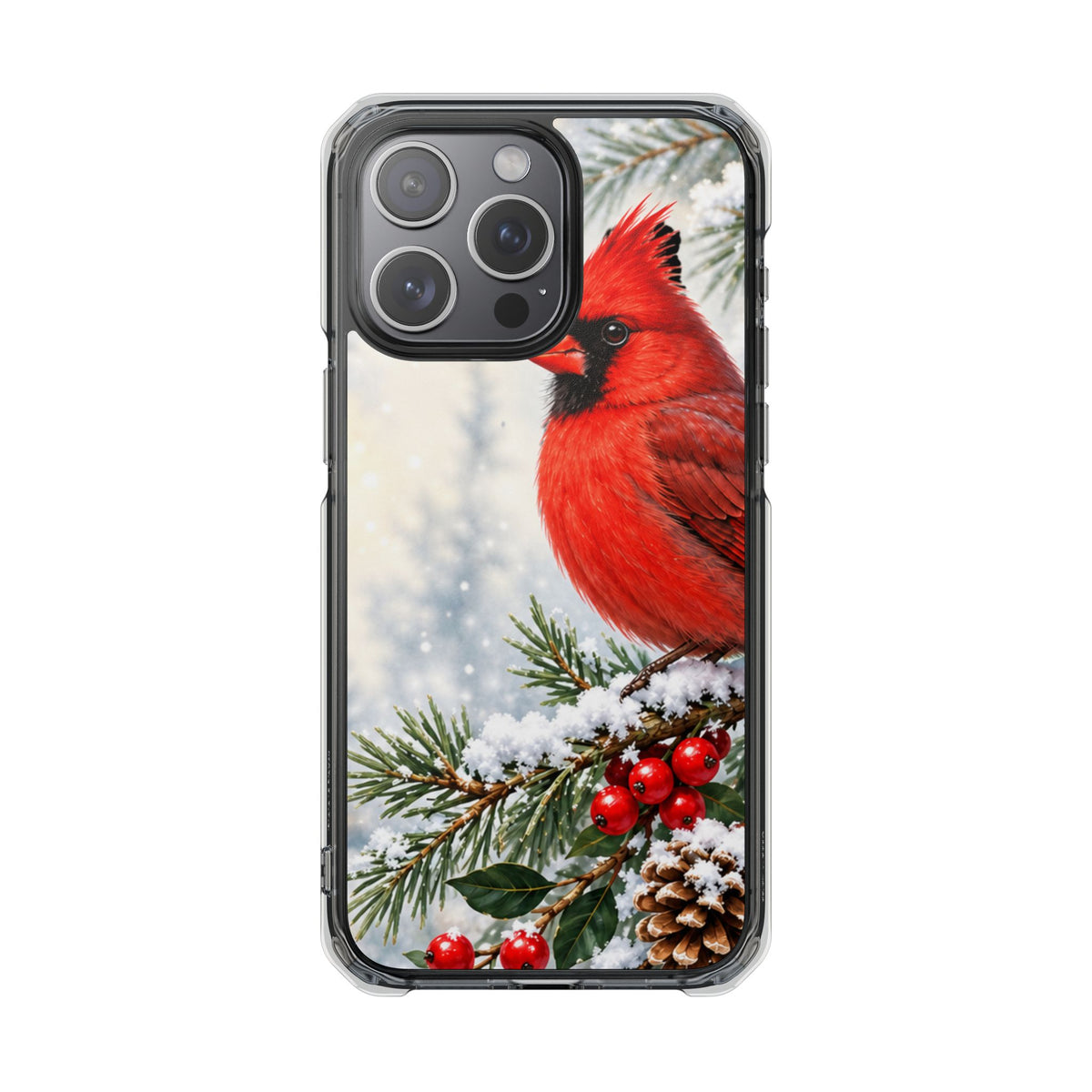 Clear Magnetic Phone Case — Winter Cardinal Scene