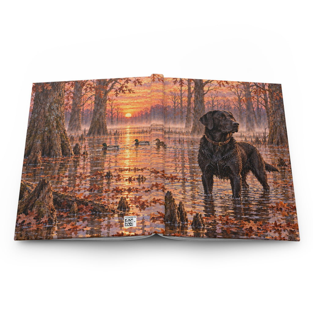 Black Labrador Journal — Autumn Swamp Sunset Hardcover Notebook