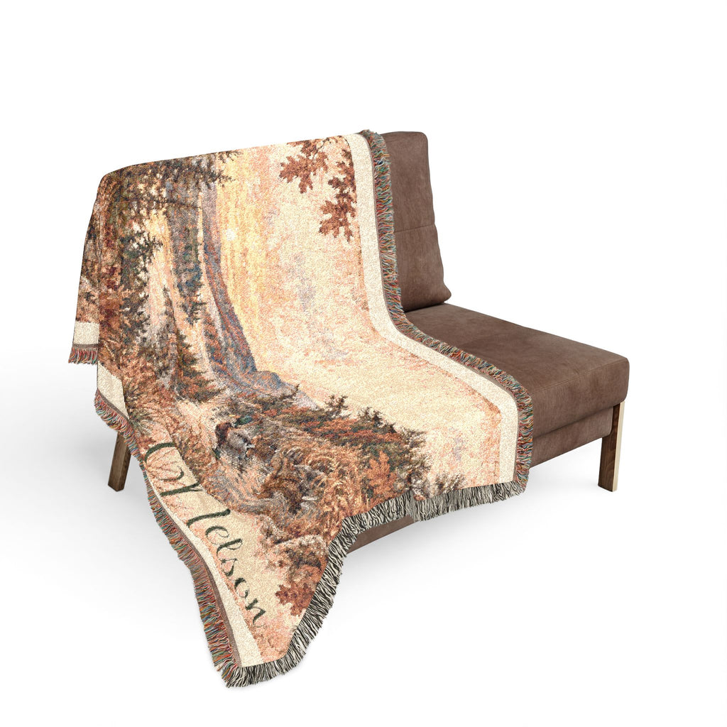 Mohican River Scenic Woven Blanket — Rustic Lake Landscape Throw