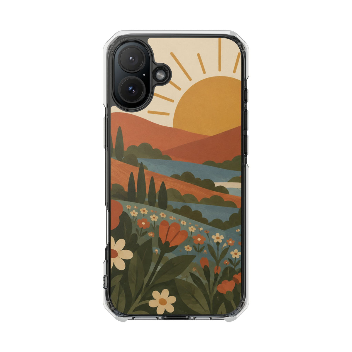 Clear Magnetic Phone Case Floral Sunset Hills Design