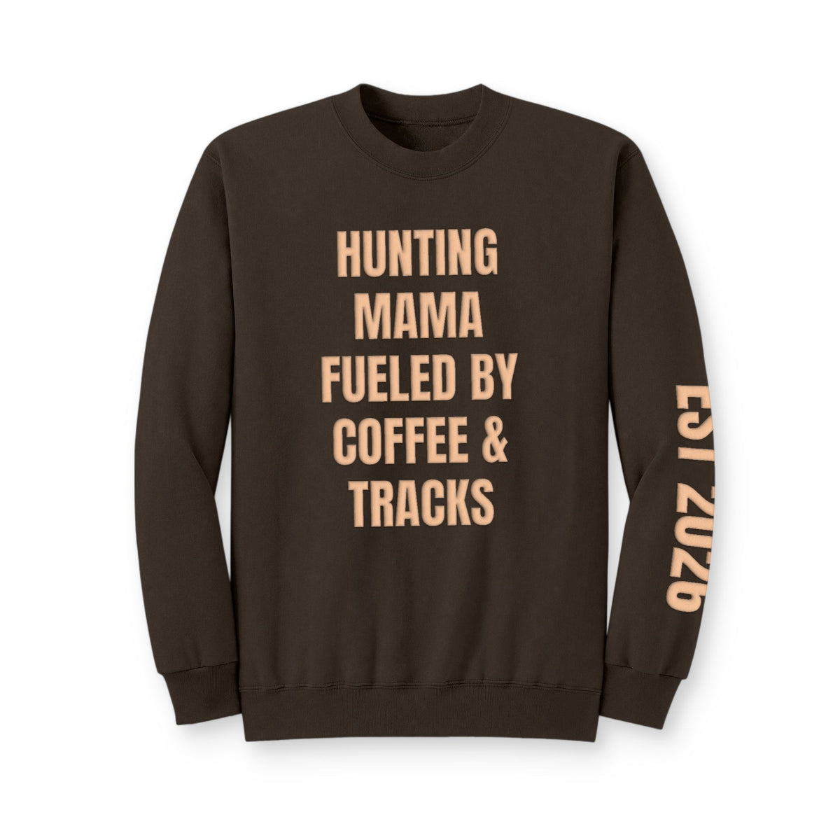 Personalized Hunting Mama Sweatshirt, Hunting Mama fueled by coffee and tracks, Hunter Orange Puff Sweatshirt, Custom Hunting Mom Gift
