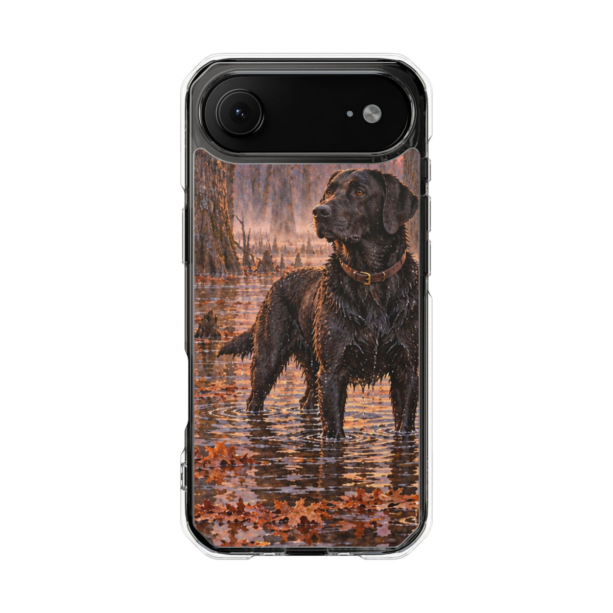 Clear Magnetic Phone Case — Black lab in swamp