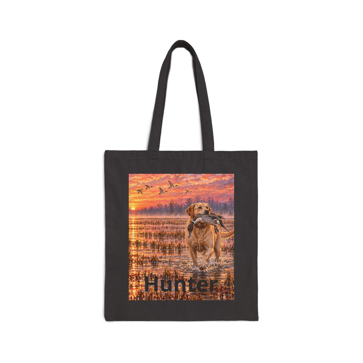 Canvas Tote Bag — Golden Retriever at Sunset Print, Nature Lover Grocery & Beach Tote