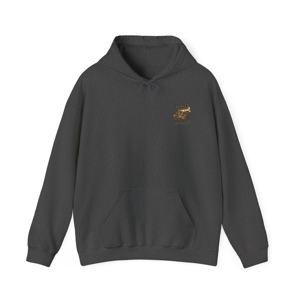 Hunt or Haunt Hoodie | Spooky Hunting Skull, Cabin Night Outdoor Graphic