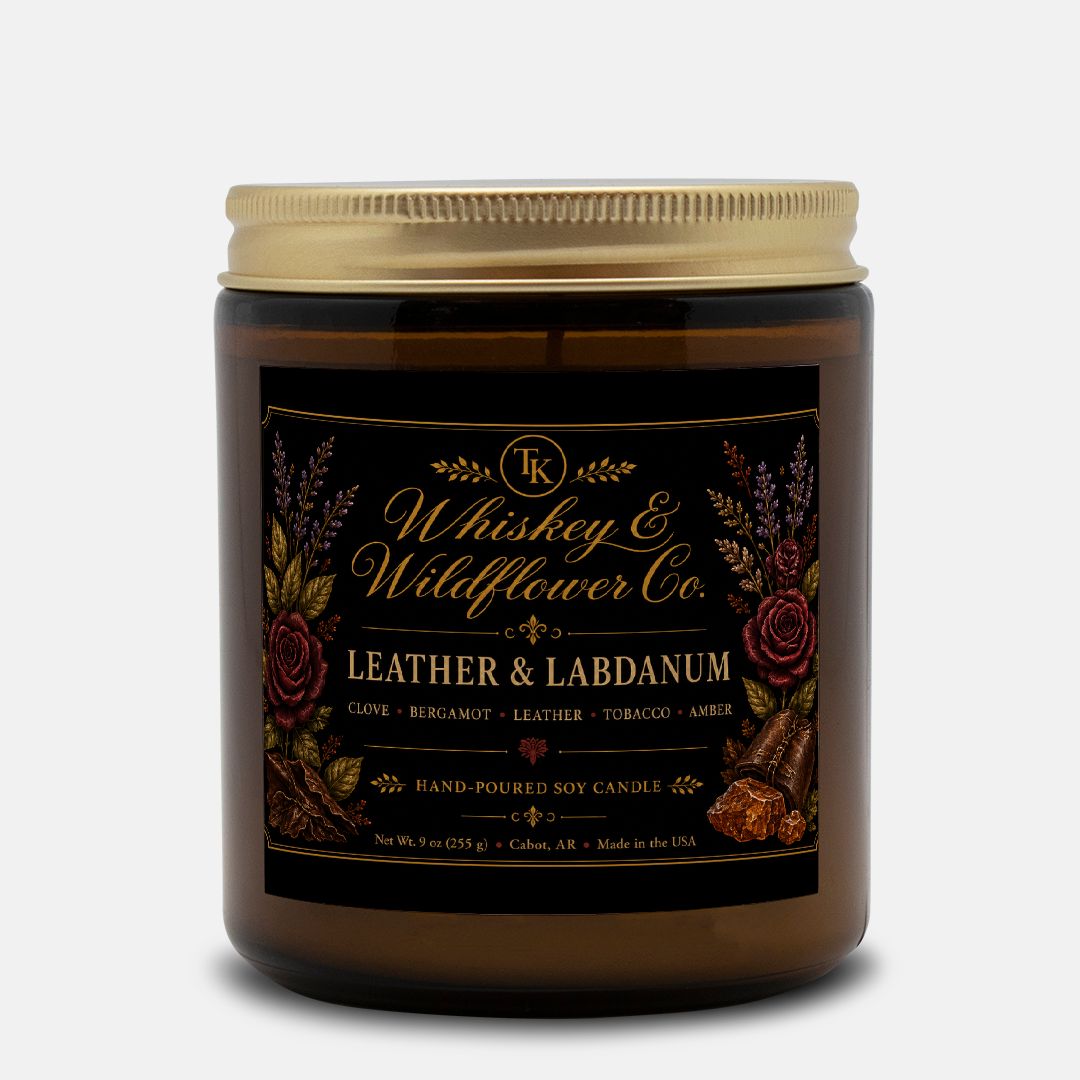 Leather & Labdanum Candle Amber Jar 9oz