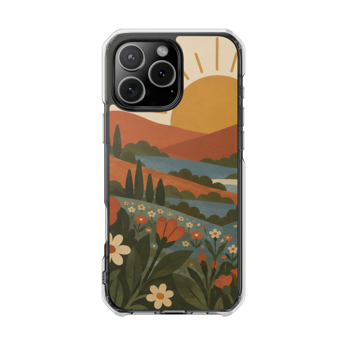 Clear Magnetic Phone Case Floral Sunset Hills Design