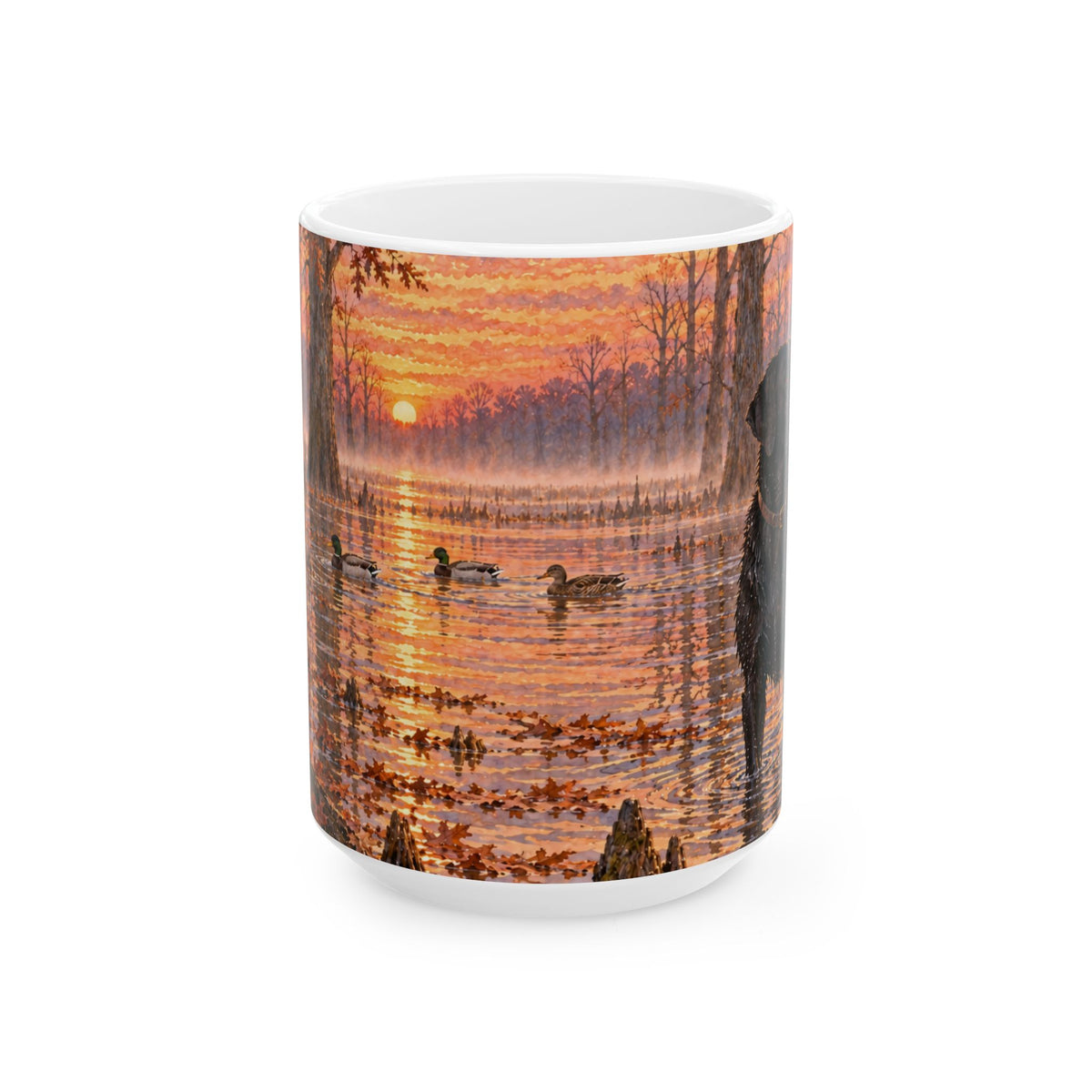 Autumn Retriever Ceramic Mug – Black Lab Sunrise Hunting Coffee Cup (11oz/15oz)