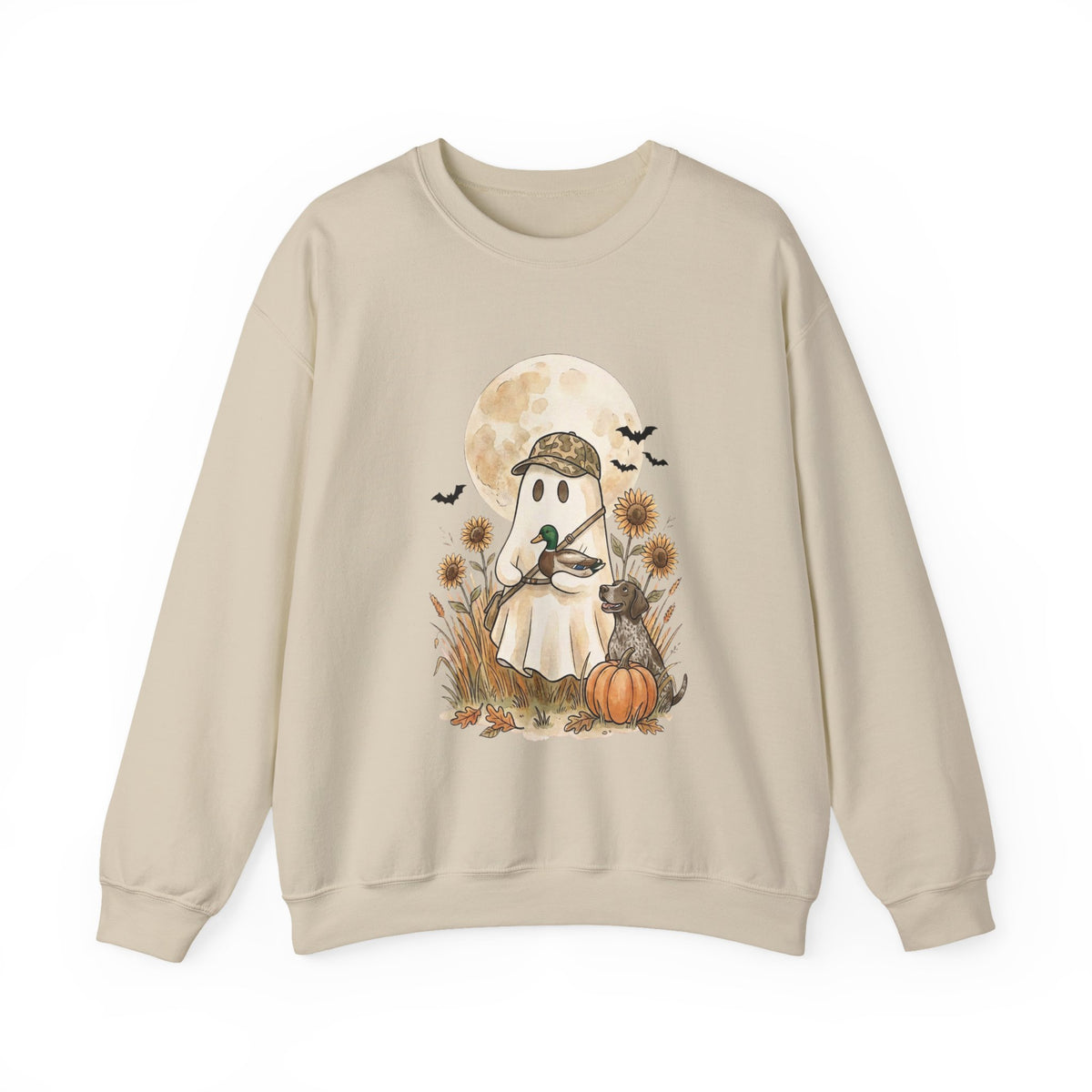 Ghost Hunter Illustration Sweatshirt | Spooky Hunting, Autumn Pumpkin Moon