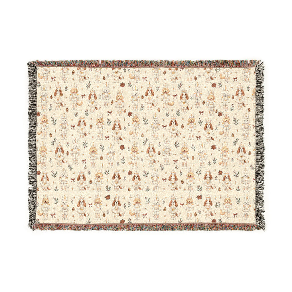 Dog Nutcracker Christmas Blanket - White Woven Holiday Throw