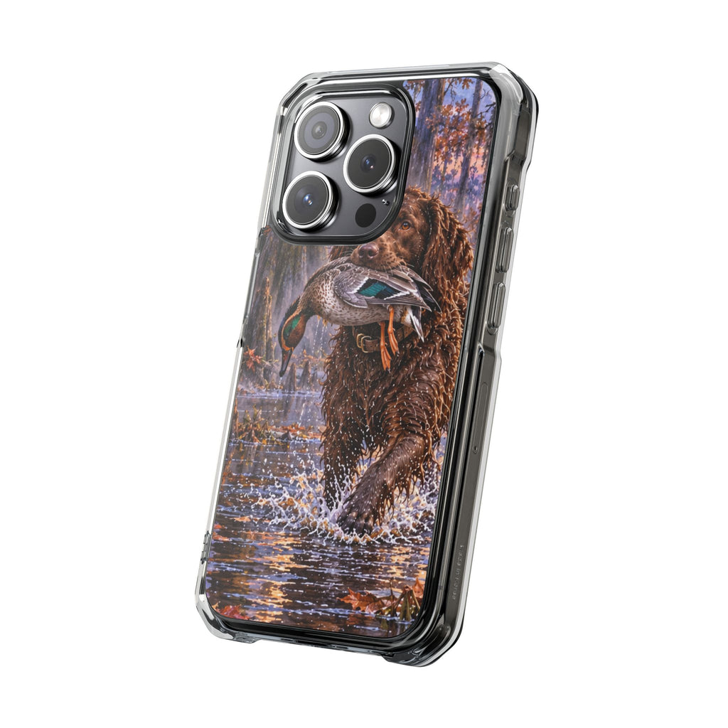 Clear Magnetic Phone Case — Boykin spaniel with Duck swamp