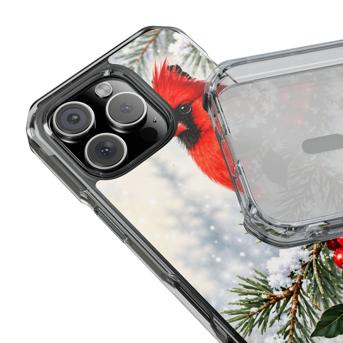 Clear Magnetic Phone Case — Winter Cardinal Scene