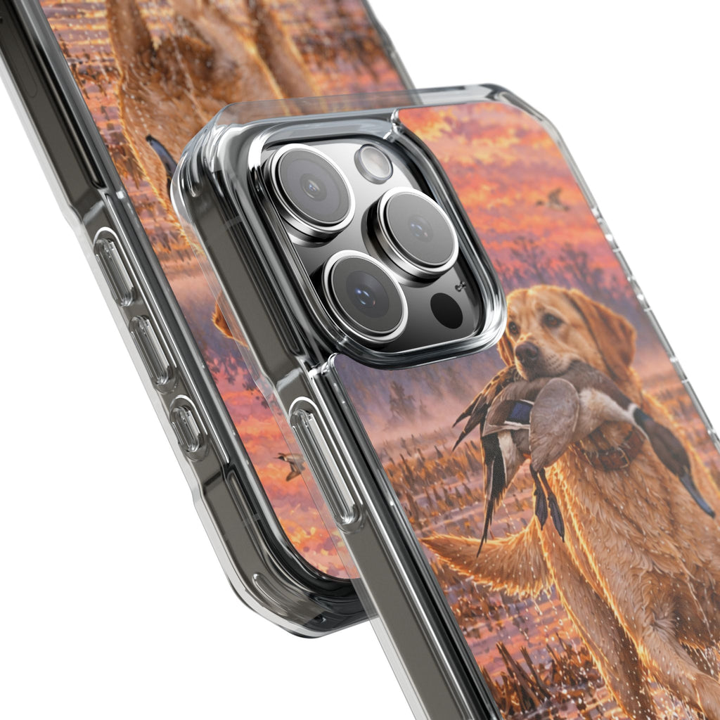Clear Magnetic Phone Case — Lab in swamp with duck