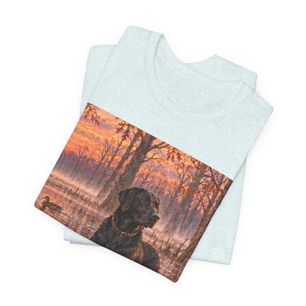 Sunset Bay Labrador Tee — Black Lab Dog Sunset Shirt