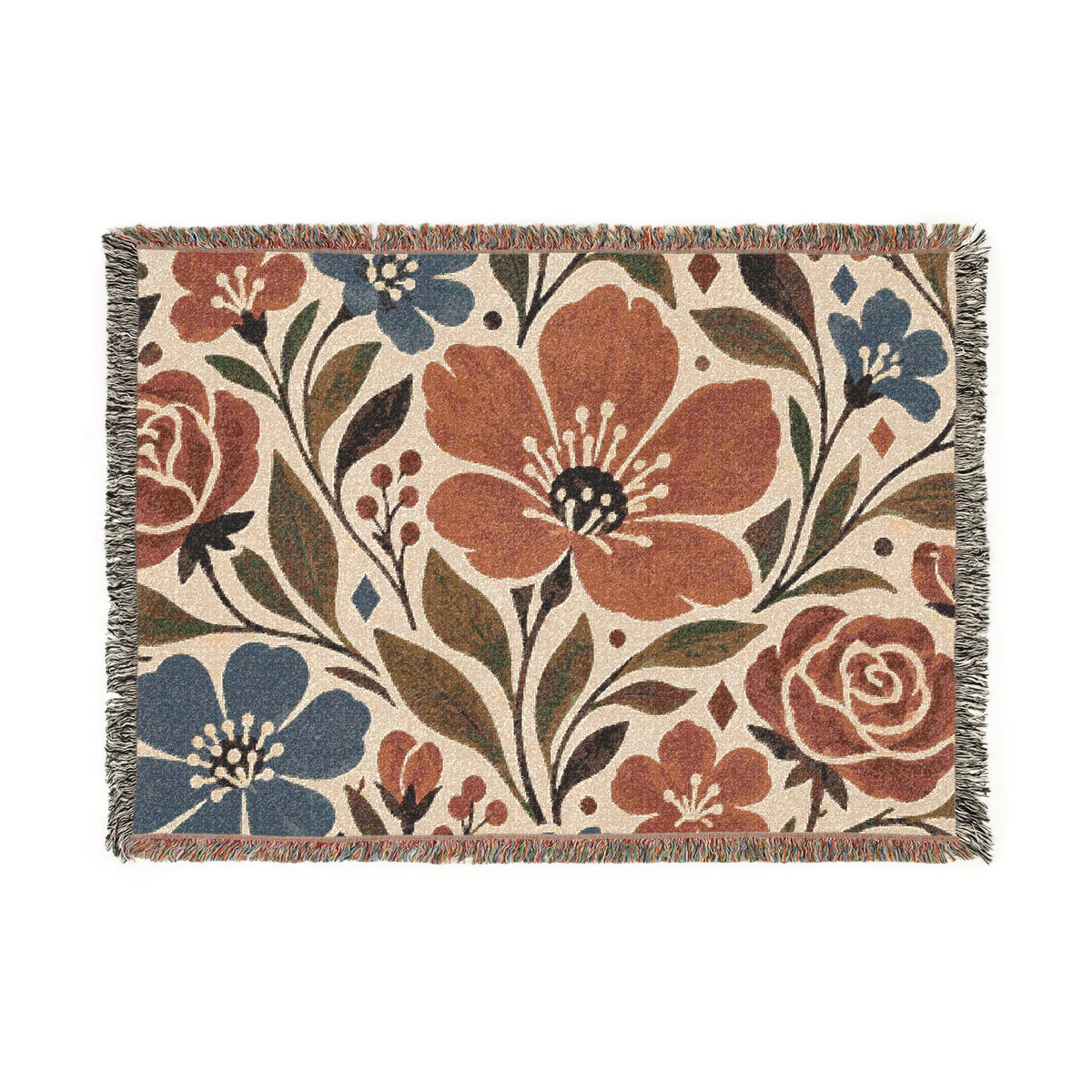 Floral Woven Blanket — Boho Vintage Floral Throw for Living Room & Bedroom