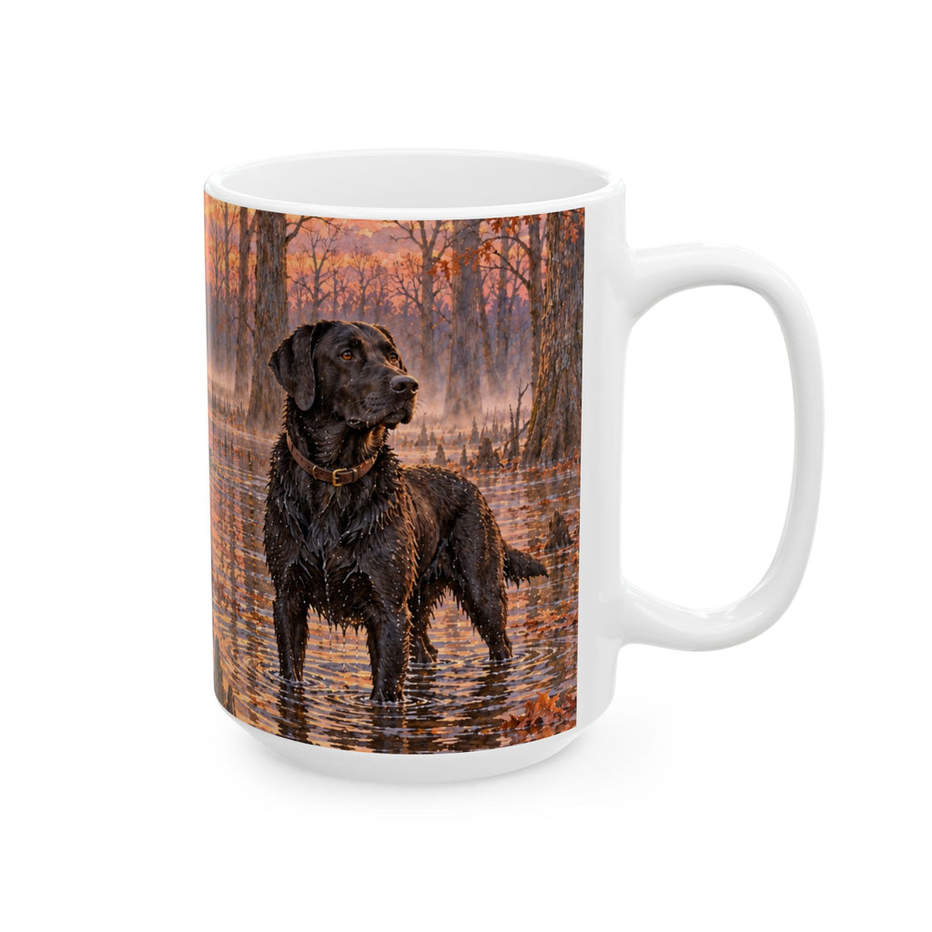 Autumn Retriever Ceramic Mug – Black Lab Sunrise Hunting Coffee Cup (11oz/15oz)