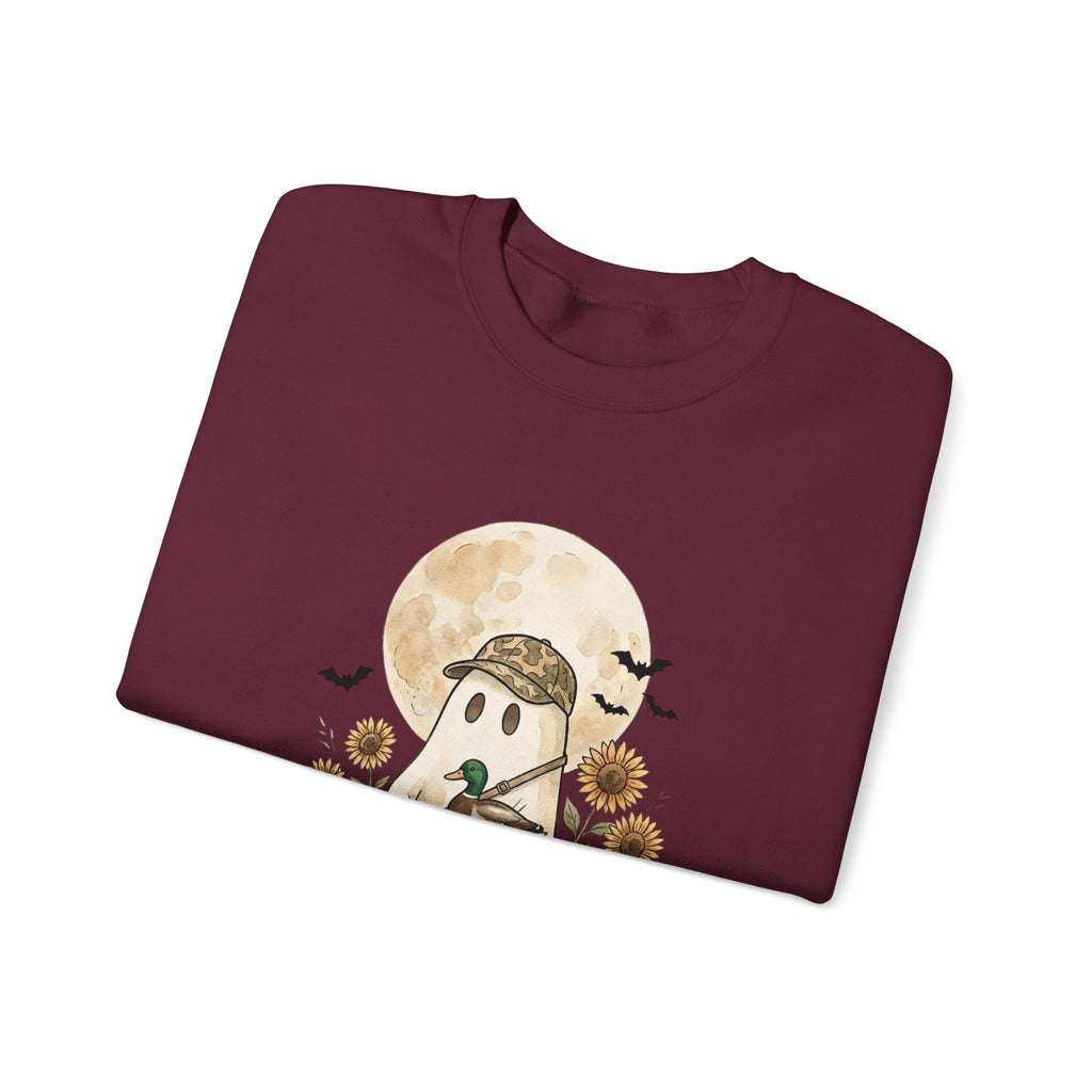 Ghost Hunter Illustration Sweatshirt | Spooky Hunting, Autumn Pumpkin Moon