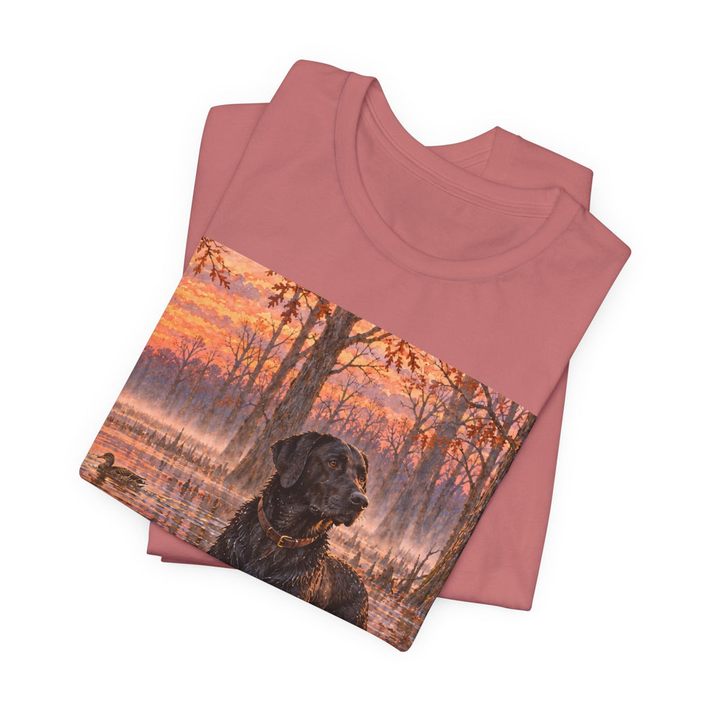 Sunset Bay Labrador Tee — Black Lab Dog Sunset Shirt