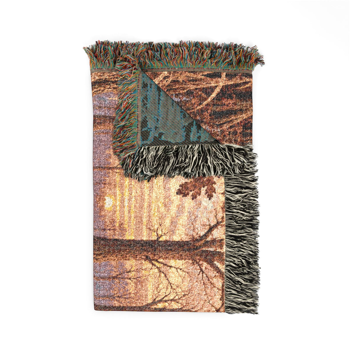 Autumn Lake Woven Blanket — Scenic Fall Landscape Throw