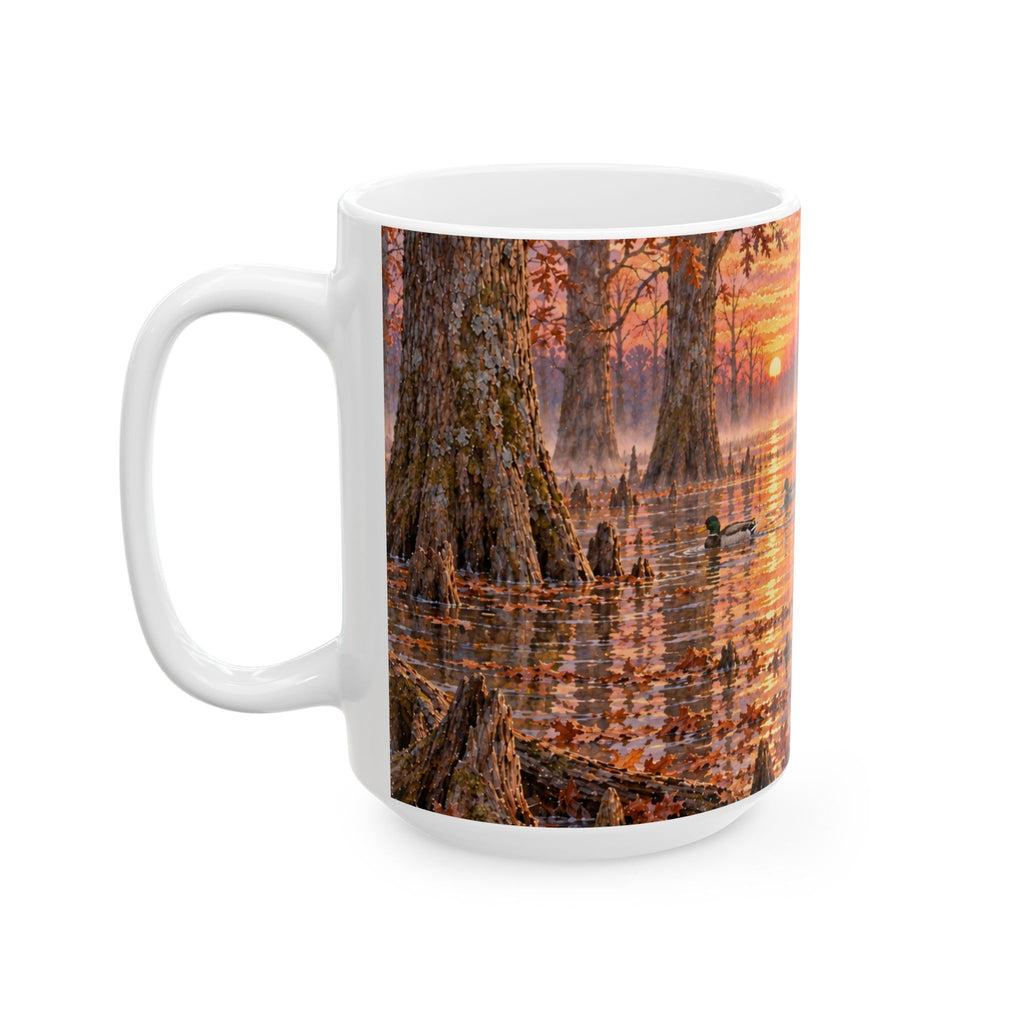 Autumn Retriever Ceramic Mug – Black Lab Sunrise Hunting Coffee Cup (11oz/15oz)