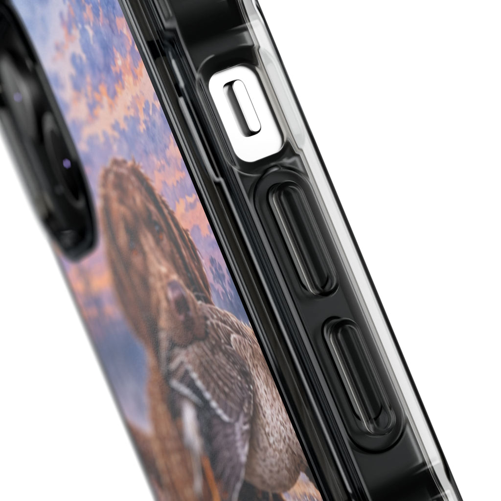 Clear Magnetic Phone Case — Chocolate Lab with Duck in swamp