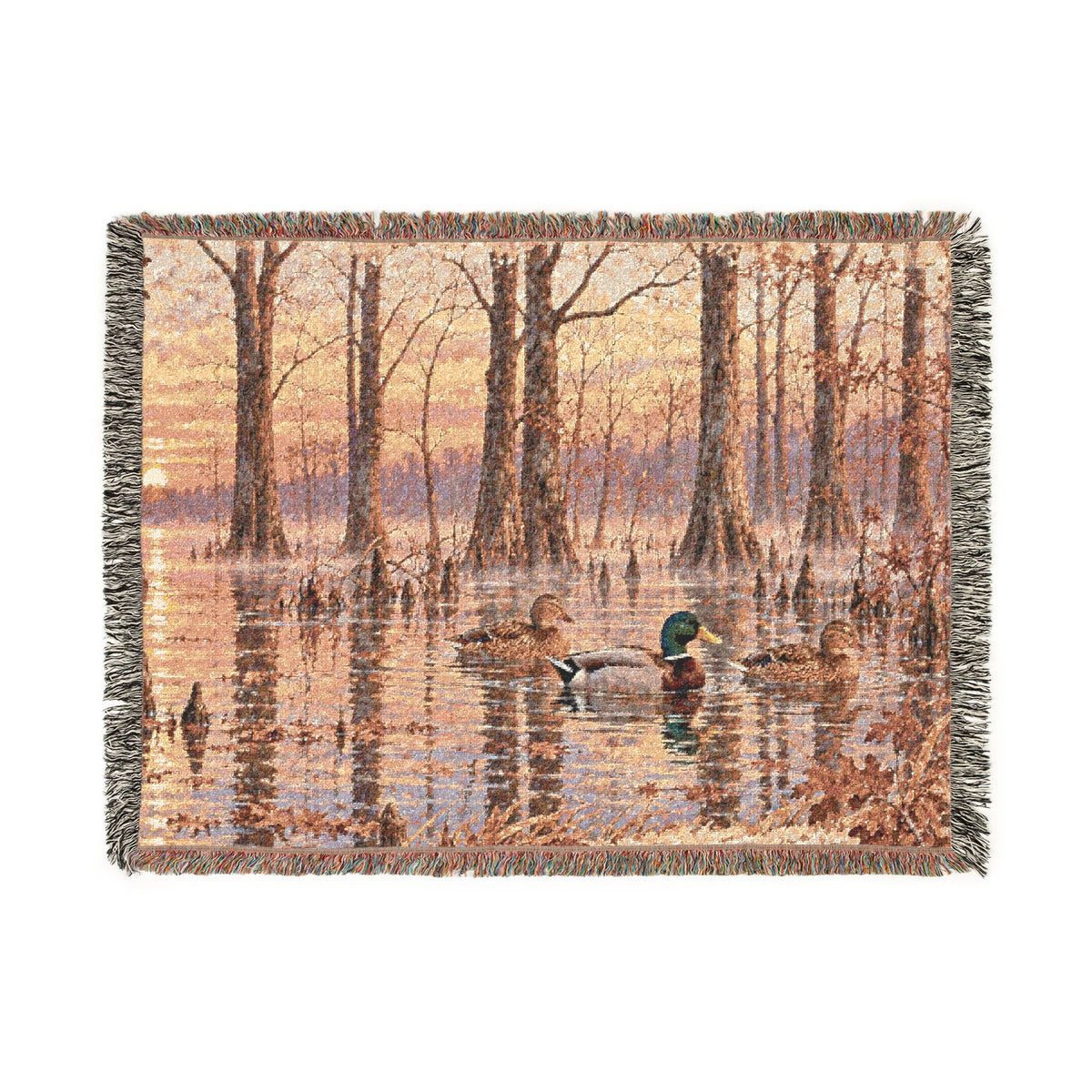 Duck Marsh Woven Blanket — Scenic Woodland Duck Hunting Throw