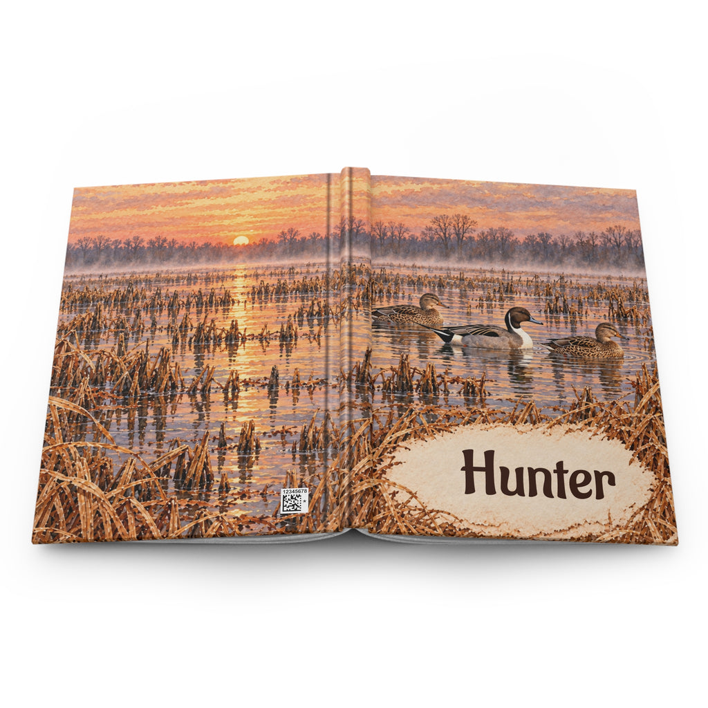 Duck Hunting Journal – Personalized Hardcover Lined Notebook (Sunrise Marsh, "Hunter")