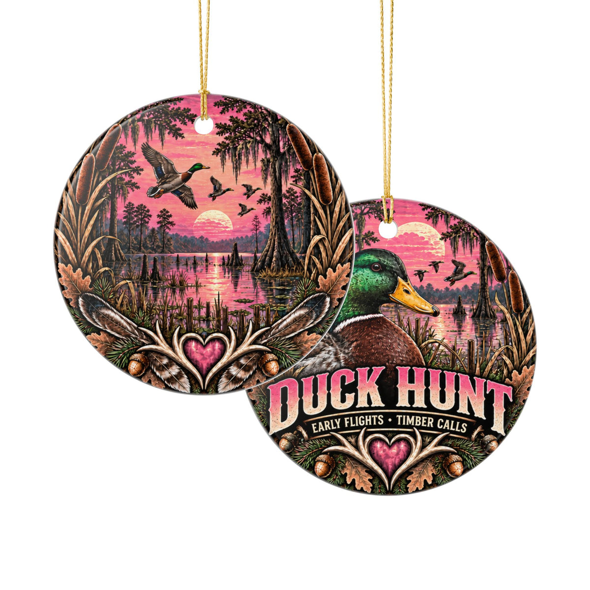 Personalized Pink Duck Hunter Ornament, Custom Name 2026 Christmas Keepsake, Hunting Roots Gift
