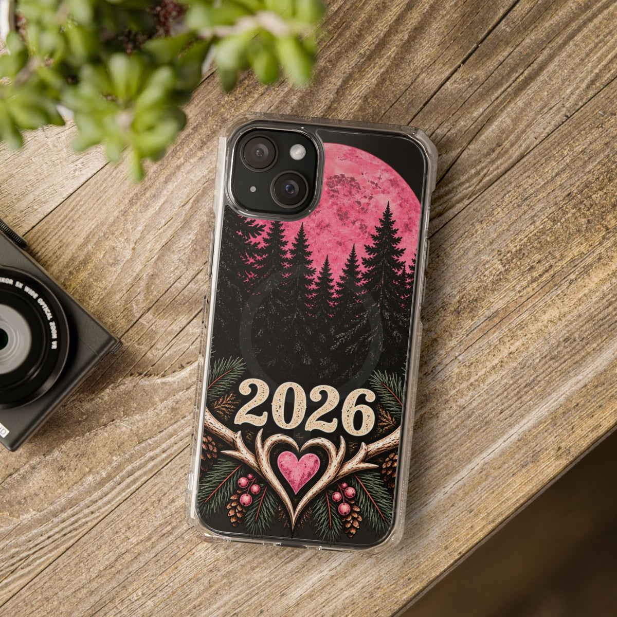 2026 Pink Moon Forest Phone Case — Clear Magnetic Protective Cover