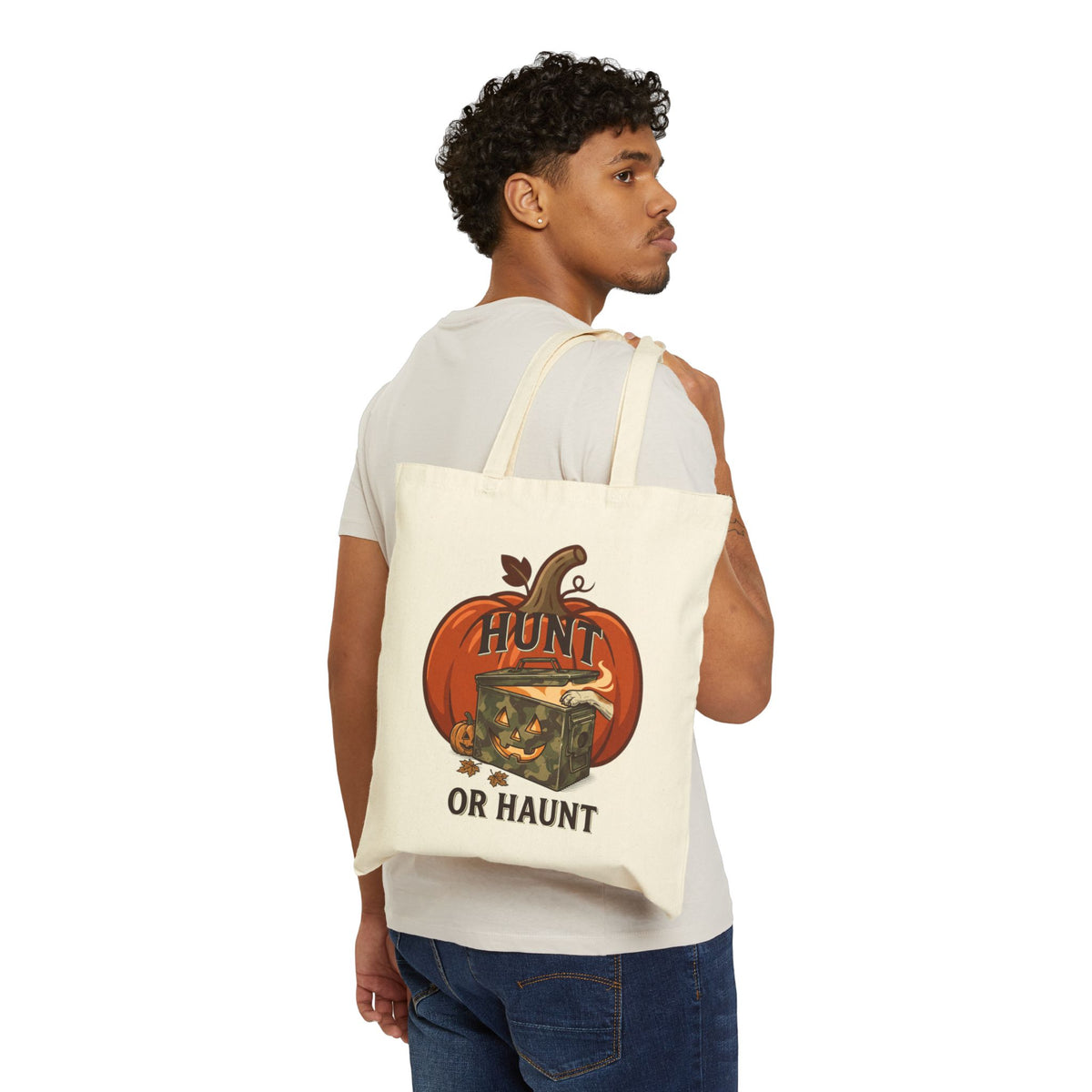 Hunt or Haunt Tote, Halloween spooky hunting canvas tote